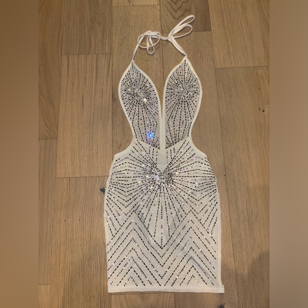 Fashion Nova white rhinestone dress